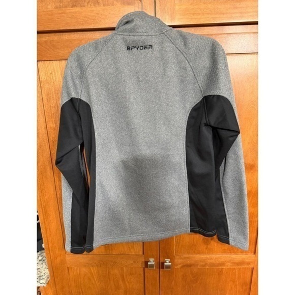 Spyder Men's Size Small Gray Black 1/4 Zip Waffle Knit Fleece Pullover Jacket - Picture 2 of 8